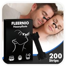FLEERNIO Nasenpflaster Schnarchen Schwarz 200 Stück,Nasenstrips Besser Atmen bei Gegen Schnarchen & Verstopfter Nase,Schlaf Nose Strips Sport Nasal Strips,Extrem Klebrig & Hautfreundlich,66x19mm