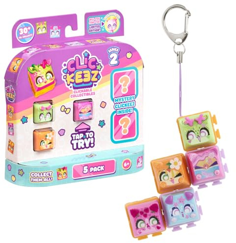 CLICKEEZ Multipack Serie 2 – 5 Mini Figure Kawaii da Cliccare – Keycap Trasformabile con Portachiavi – Fidget Toy Sensoriale con Effetto ASMR – Gioco Collezionabile – Da 6 Anni