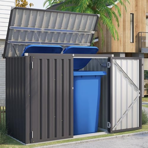 Cobertizo de almacenamiento de metal para jardín, organizador de herramientas impermeable con puertas dobles, pequeño cobertizo compacto de acero galvanizado para uso en exteriores