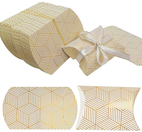 50 Stück Geschenkbox Klein, Gastgeschenke Geschenkverpackung, Geschenkschachtel Hochzeit, Papier Kissenschachteln für Partys, Geburtstage 9x6cm