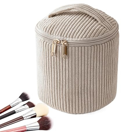 Corduroy Cosmetic Bag, kapacitet Makeup Organizer, bärbar storlek, för reseförvaring, mjukt tyg med dragkedja för skönhetsförvaring, hemskolans kontor, camping, Material: Polyester, B