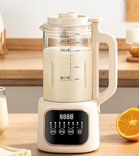 Máquina automática de leche de soja, máquina de leche de nueces de 1600 ml con 20 cuchillas, pantalla LED, temporizador de 24 horas, función de autolimpieza, para leches vegetales caseras como soja