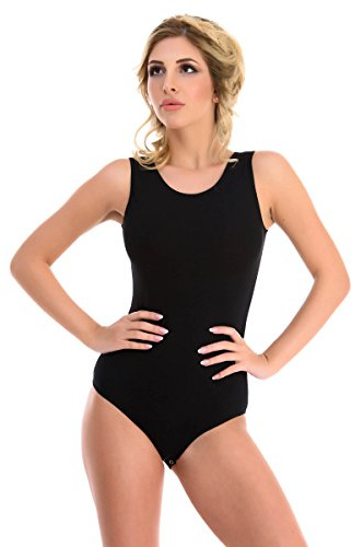 Magi Body para mujer, tallas de body para mujer, con cuello redondo y tirantes anchos, cierre de presión, body interior con ajuste óptimo, body deportivo para mujer, Negro , M