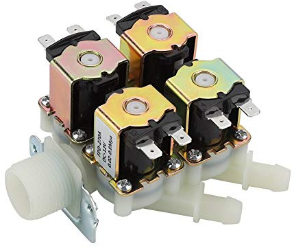 Samfox DN20 G3/4 Válvula de Drenaje, Conexión Rápida Solenoide del Válvula Solenoide de Agua Plástica de 4 Salidas 12V CC Entrada Normalmente Cerrada N/C Válvula Interruptor de Flujo de Drenaje