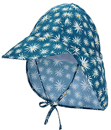 LACOFIA Baby solhatt med band och nackskydd, barn, strandmössor, småbarn, sommar, visir, keps, Solros, 6-18 Månader