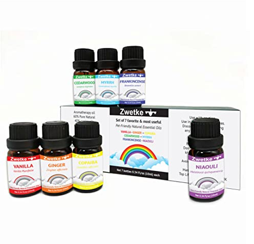 Premium Pet-Friendly Essential Aromatherapy Oils Gift Set – 7 Natural Scents: Vanilla, Ginger, Cedarwood, Copaiba, Myrrh, Frankincense, Niaouli – Safe for Dogs, Cats & Family – Relaxation & Diffuser