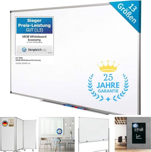 Master of Boards Magnettafel groß Whiteboard magnetisch 100 x 200 cm White Board Magnet Tafel für Büro und Heim, beschreibbar, trocken abwischbar mit Alu Rahmen in Hoch- und Querformat montierbar