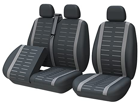 TOYOUN - Housse Siege Voiture Van Universel 2+1 Adapté Camions, Camionnettes et Bus,Avant pour Simples et Doubles avec Bases Jointes Housses de Sièges Universelles en Tissu,Noir et Gris