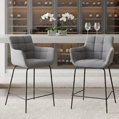 chairus Barhocker 2er Set Barstuhl mit Fußstütze Küche Thekenhocker Modern Frühstück Hochhocker mit Lehne Bistrohocker Esszimmer (Grau-2)