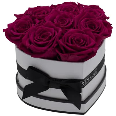 PARIS EN ROSE Rosenbox Herz in Pink | mit 8 konservierten Infinity Rosen in Größe XL | Ewige Rose | Box herzform weiß mit schwarz |3 Jahre haltbar | Grußkarte (Classique (8 Rosen), Pink)