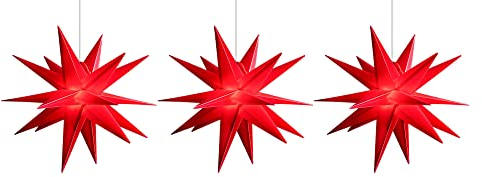 Novaliv 3x Weihnachtssterne beleuchtet LED Dekostern 55cm ROT hochwertige Kunststoffsterne mit TIMER FUNKTION 3D Stern 18 Zackig Leuchtsterne Faltstern Weihnachtslichter Winterbeleuchtung 3D Stern