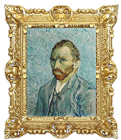 LIGUORO SHOP Drucken Auf Leinwand Papier Selbstporträt Gemälde Vincent Van Gogh Mit Barockrahmen Cm 45x37 (Gold)