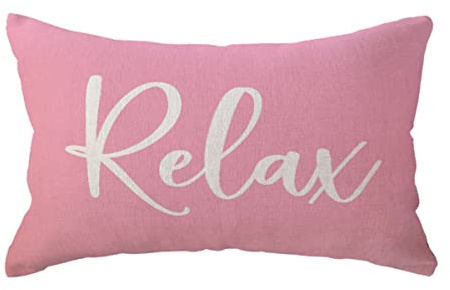 ULOVE LOVE YOURSELF Relax Lumbar Throw Pillow Case 12×20 Inch Housewarming Gifts Farmhouse Pink Decorative Rectangular/Waist Cushion Cover for Sofa Beach Porch Bench Decor