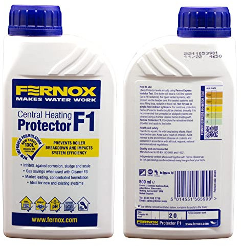 Kudos-Trading - Fernox F1 Protector 500ml 56599 Protector F1 Central Heating and Water Underfloor Heating Corrosion Protection limescale Prevention System Efficiency Long-Lasting Protection