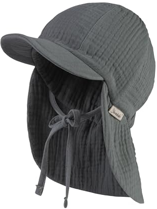 Sterntaler Schirmmütze Nacken Musselin - Unisex Mütze aus Baumwoll Musselin (Bio) - UV-Schutz 50+ Sonnenhut mit Nackenschutz - Baby- und Kinder Sommer Kopfbedeckung zum Binden - mattgrün, Größe 45