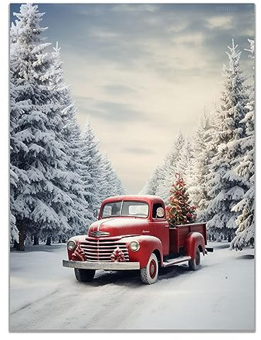 SHYAMIC Bilder Leinwandbild Kunstdruck, Weißer, roter Weihnachtsbaum Wandbild X-Mas Fenster Fotodruck Schneemann Kunstdruck Leuchtbild, Weihnachten Winteridylle Effekt - 40x60cm Ungerahmt