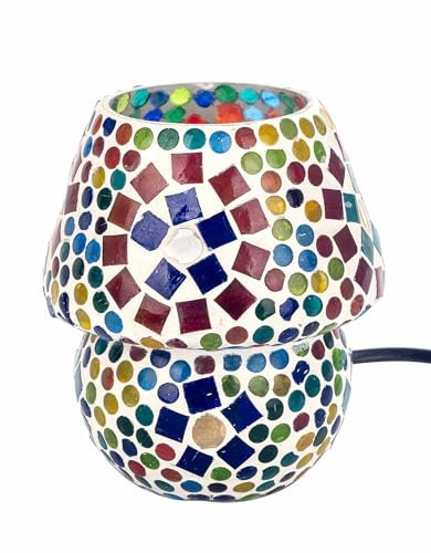 Signes Grimalt Mini lampada etnica di ispirazione orientale, vetro e ceramica colorata, altezza 13 cm
