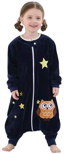 HAHASHOW Baby Schlafsack mit Füßen Schlafsack mit Beinen 3-5 Jahre Eule | Maschinenwaschbar, 2 Wege Reißverschluss, Langärmelig, 1.5 Tog Extraweicher Polyesterstoff, Geeignet für alle Jahreszeiten