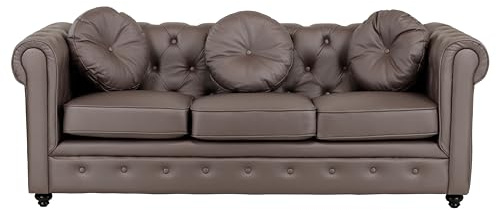 Totò Piccinni Divano CHESTER design vintage retrò classico trapuntato piedini in legno (3 Posti, Ecopelle Marrone)