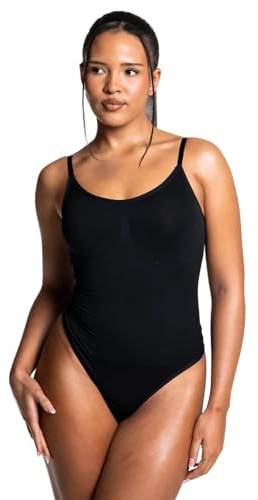 HeyShape - Women's Seamless Tummy Control Shapewear Bodysuit - Sculpting Tank-Style Snatched Waist Thong - Black L