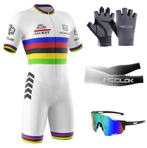 Tuta da Triathlon a Maniche Corte da Uomo,da 3 Tasche，Abbigliamento Ciclismo monopezzo MTB Body Trisuit Cycling Skinsuit with Gel Pad per Nuoto/Corsa/Ciclismo, Men's Trisuit (TYP-2,L)