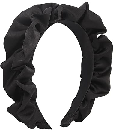 scicent Haarreifen Breite Haarreif Damen Vintage Haarband Satin Stirnband Eelastische Falten Haarbänder Mode Haarschmuck für Damen Mädchen (Schwarz) - 5701