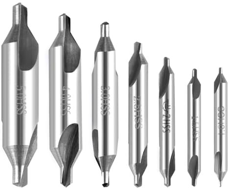 QWORK® Juego de 7 Brocas de Centro de 60 Grados para Metal, 1,5/2,0/2,5/3,0/4,0/5,0 mm, Acero de Alta Velocidad M2 HSS - Herramientas de Torno de Metal