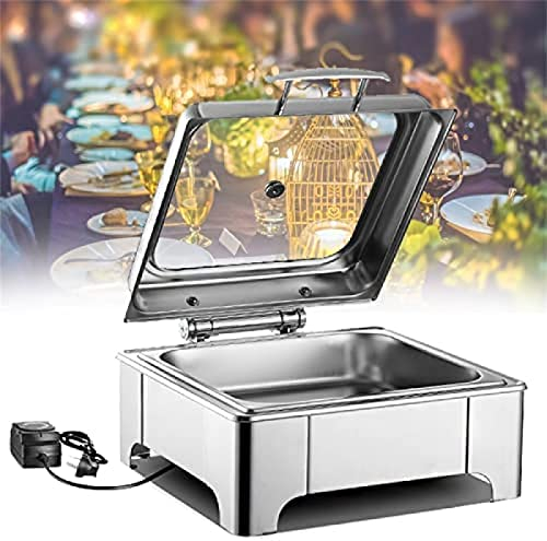 Food Warmers For Parties Buffets Electric, Chafing Dish/Catering Buffet Set With Visible Lid, 6l/9l/13l Commercial Buffet Servers And Warmers, Stainless Steel/Ceramics Tray,Square,A3-13L