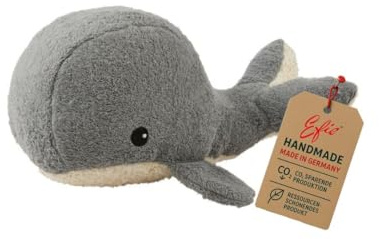 Efie Bio-Kuscheltier Wal klein – ca. 20 cm – aus Bio-Baumwolle (KBA) mit recycelter Füllung – allergikergeeignet – handgefertigt in Deutschland