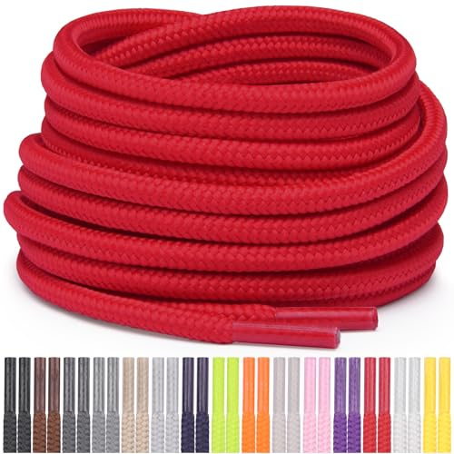 Miscly Lacci Rotondi per Scarpe, Sneaker e Stivali, Disponibili in Diverse Lunghezze e Colori (Rosso, 114 cm)