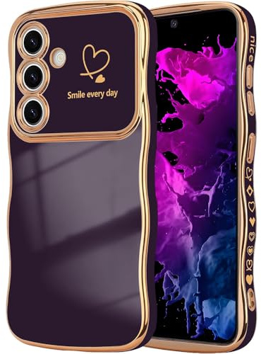 CaseLover Mobiltelefonfodral för Samsung Galaxy A55 5G-fodral, kärlekshjärta, mobiltelefonfodral, vågor, lockig form, galvaniserad silikon, TPU-stötdämpning, kameraskydd, stötsäkert skyddsfodral för