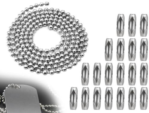 AOYEGIC 5M Kugelkette,Edelstahl Perlen Rollenkette,Verlängerungskette,stahlkette Mit 20 Passenden Anschlüssen,Für DIY-Schmuckherstellung Halsketten Armbänder Schlüsselanhänger(Durchmesser 2 mm)