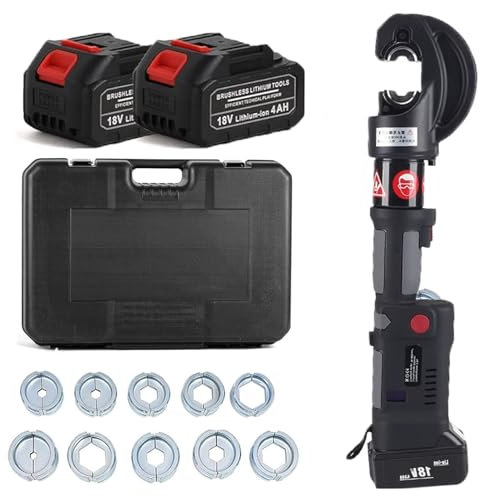 Herramienta de Crimpado de Terminales de Cable HidráUlica EléCtrica, 16 Mm²-400 Mm², Crimpadora de Terminales de Cable, Kit de Herramientas de Crimpado Recargables con 12 Matrices,Discontinuous