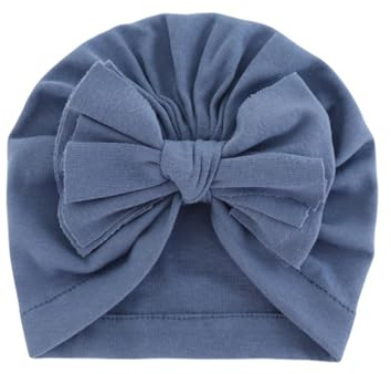 AMateschitz Babyturban, hattar, bomull, babymössa med rosett, nyfödd, rosett, beanie, mössa, spädbarn, sjukhusmössa, huvudwrap hatt, förskola, enfärgad för flickor, pojkar, Mörkblå, one size