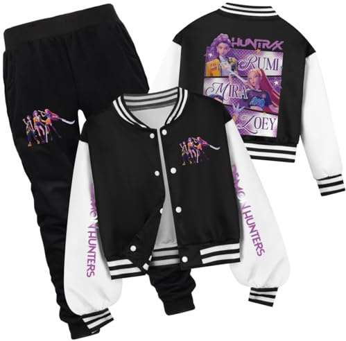 YuanDiann Huntrix - Conjunto de 2 piezas para niños, chaqueta de béisbol con estampado y botones, Black Set 2#, 130 cm
