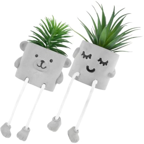 SHINEOFI Planta Artificial Maceta 2 Piezas Suculentas Colgantes de PVC Cemento y Guijarros Adorno de Bonsái Artificial Vívido para Decoración de Oficina Hogar y Mesa