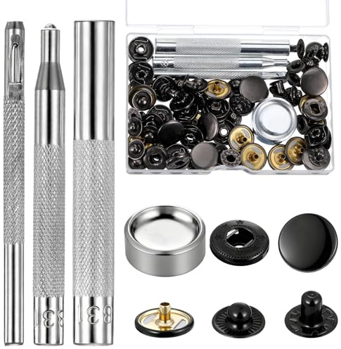 20 Sets Heavy Duty Leather Snap Fasteners Kit, 15mm Metal Snap Buttons Kit Press Studs with 4 Install Tools, Rivets and Snaps for Clothes Bracelet Jackets Jeans