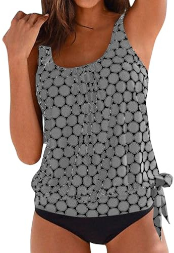 Generisch Tankini Damen Set Bademode Bauchweg Push Up Bauch Weg Tankinis Freizeit Schwimmanzug Badeanzug Zweiteiler Bikini Set Sommer Badeanzüge Tankinis Oberteil mit Dreieck Unterhosen Beachwear