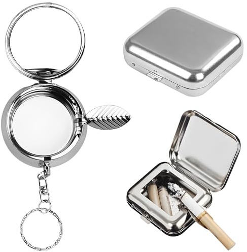 URYVAIW 2 Pcs Taschenaschenbecher, Aschenbecher für Unterwegs, Taschen Aschenbecher für Unterwegs, Taschenascher Geruchsdicht mit Deckel, Reiseaschenbecher mit Schlüsselanhänger, für Outdoor, Camping