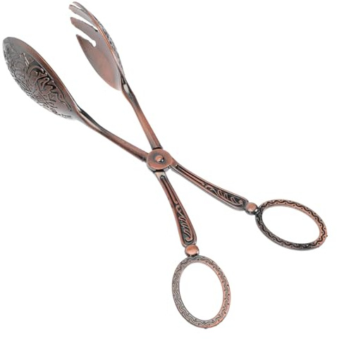 INOOMP Vintage Arabic Style Bread Clip round Head, Multi-function Food Serving Tong for Cake Baking and Grilled Food, Single Piece Metallic Tone Kitchen Utensil for Home and Buffet Use