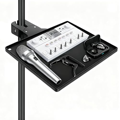 Microphone Stand Ablage, 27 x 28 x 3,5 cm Mikrofon halterung Klemmbare Tisch Mikrofonständer Tray für Bühne, Live-Streaming, Konzert-Auftritte