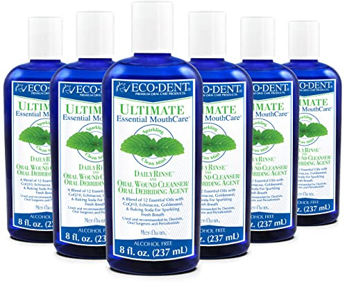 Eco-Dent Alcohol-Free Mouthwash, Mint - Ultimate Essential MouthCare, Oral Care Mouth Wash for Adults, Baking Soda Mouth Rinse with CoQ10/Herbs/Essential Oils, 8 Fl Oz (Pack of 6)