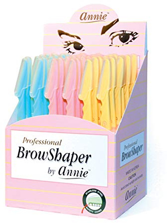 Annie Professional Eyebrow Shaper Razor - 36 Count Bulk Pack - Stainless Steel Dermaplaning Tool for Face and Brows - Assorted Colors