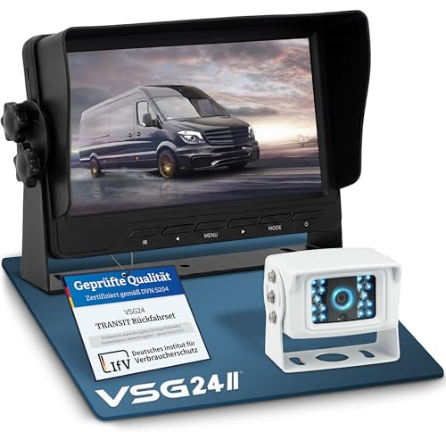 VSG24 Rückfahrkamera 7 Transporter-Set Transit inkl. Kamera, Monitor, Kabel - Wasserdicht Nachtsicht 12V-24V Robustes Rückfahrsystem für Auto Wohnwagen LKW Anhänger Wohnmobile Einparkhilfe