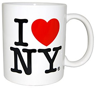 I Love New York Bunte Tassen, 313 ml, doppelseitig, Aufschrift I Love Ny, in den Farben Gelb, Pink, Orange, Blau, Lila, Schwarz und Weiß, Souvenirs (weiß)