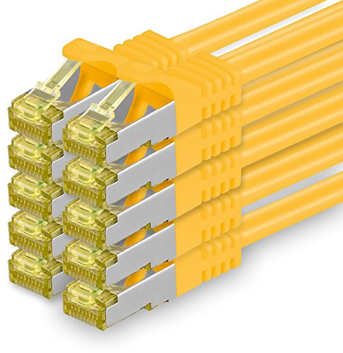1aTTack.de Câble Réseau Cat7 Cat 7 10 GB/s SFTP - 10x 0,25m - RJ45 Ethernet LAN DSL Routeur Modem - Jaune