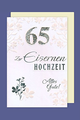 AvanCarte Eisernen Hochzeit 65 Grußkarte Karte Prägung Foliendruck Silber 16x11cm