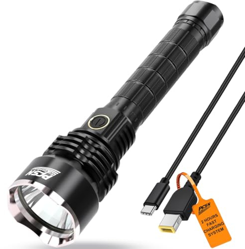 PFSN Torches LED Super Bright - Brightest 6000 Lumens Powerful Torch with 400m Long Beam Distance, IPX65 Waterproof Large High Powered Rechargeable Flashlight Best for Hunting, Hiking, Camping Outdoor | 400m Long Range Beam, IP65 Waterproof, 20Hrs Runtime, Super Bright Torch with Tactical Bezel for Home Emergency /Outdoor Use