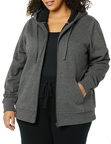 Amazon Essentials Damen Sherpa-Fleecejacke mit durchgehendem Reißverschluss und Kapuze