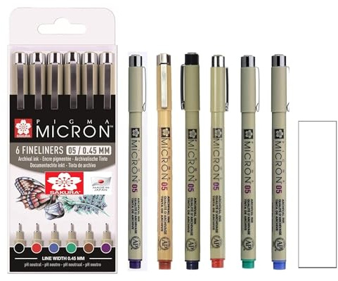 PIGMA MICRON Sakura Fineliner 05, Ass't Colors,Set 6 pcs, Black,Brown, Red, Green, Purple, Blue